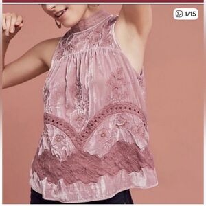 Anthropologie Mauve Velvet Embroidered Blouse